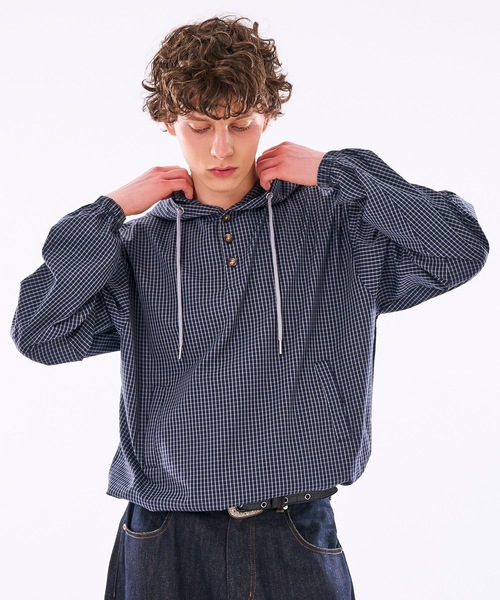 WISH FOR EVER(ウィッシュフォーエバー)の「【 3color / 3size 】DRAW CODE HENRY BUTTON SHIRT HOODIE /ドローコードヘンリーボタンシャツフーディ(シャツ/ブラウス・メンズ・イエロー/ネイビー/ブルー・SMALL/LARGE/MEDIUM)」の19枚目の写真
