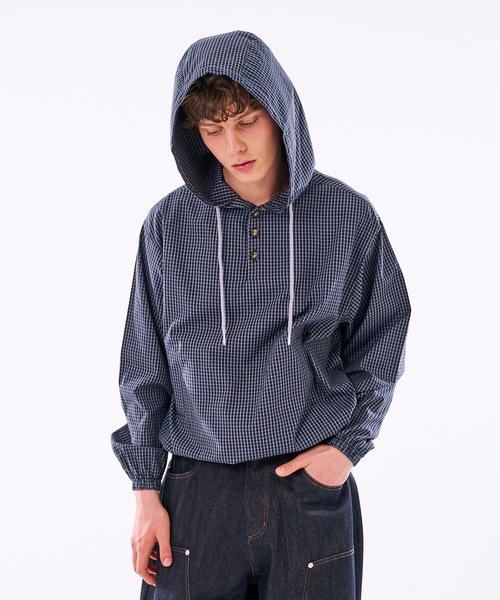 WISH FOR EVER(ウィッシュフォーエバー)の「【 3color / 3size 】DRAW CODE HENRY BUTTON SHIRT HOODIE /ドローコードヘンリーボタンシャツフーディ(シャツ/ブラウス・メンズ・イエロー/ネイビー/ブルー・SMALL/LARGE/MEDIUM)」の20枚目の写真