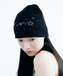 Carmelo（カーメロ）の「Stone Motif Beanie (white/l.gray/black)/ モチーフラインストーンニット帽（ニットキャップ/ビーニー）」