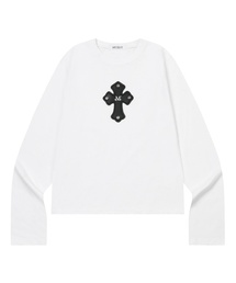 コリークロスレザーパッチロングスリーブTシャツ(2カラー)