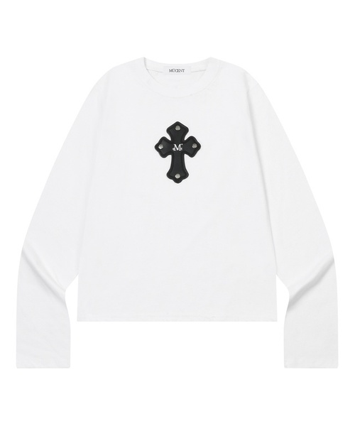 MUCENT(ムセント)の「コリークロスレザーパッチロングスリーブTシャツ(2カラー)(Tシャツ/カットソー・レディース・ホワイト/ブラック・FREE)」の1枚目の写真