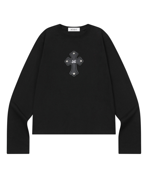 MUCENT(ムセント)の「コリークロスレザーパッチロングスリーブTシャツ(2カラー)(Tシャツ/カットソー・レディース・ホワイト/ブラック・FREE)」の7枚目の写真