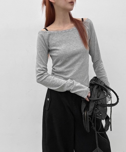 BLACKUP（ブラックアップ）の「[MADE] コゼッティレースオフショルダー長袖Tシャツ（Tシャツ/カットソー・レディース・ブラック/グレー/アイボリー・FREE）」の9枚目の写真