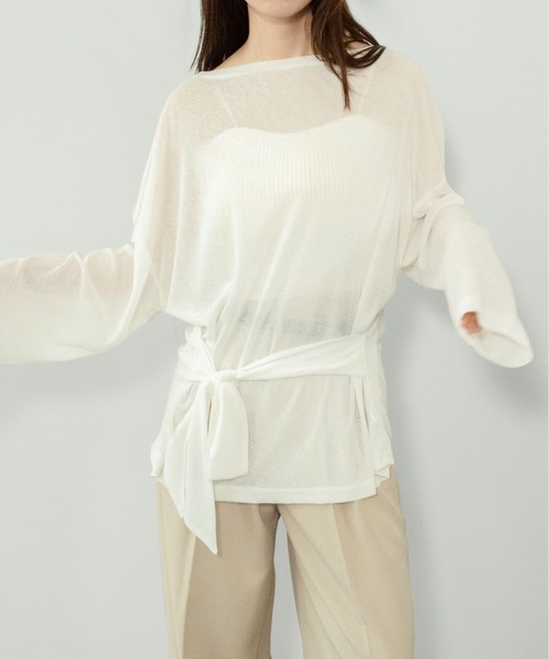 on:nue（オンニュ）の「【on:nue】[着用動画あり！] ウエストリボンシアートップス（Tシャツ/カットソー・レディース・ホワイト/イエロー系その他/ブラック/ピンク/グリーン・FREE）」の8枚目の写真