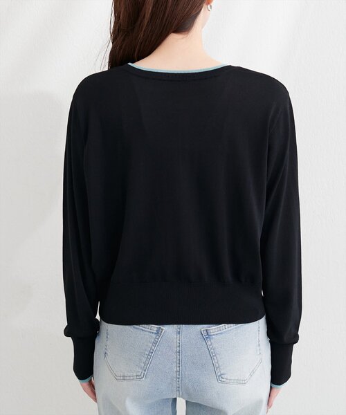 natural couture(ナチュラルクチュール)の「【sherbet line】接触冷感・UVカット付き配色金ボタンカーディガン(ニット/セーター・レディース・ピンク/ベージュ/オフホワイト/ブラック/サックスブルー・FREE)」の7枚目の写真