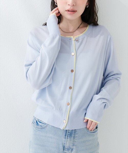 natural couture(ナチュラルクチュール)の「【sherbet line】接触冷感・UVカット付き配色金ボタンカーディガン(ニット/セーター・レディース・ピンク/ベージュ/オフホワイト/ブラック/サックスブルー・FREE)」の16枚目の写真