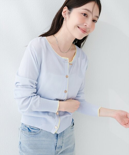 natural couture(ナチュラルクチュール)の「【sherbet line】接触冷感・UVカット付き配色金ボタンカーディガン(ニット/セーター・レディース・ピンク/ベージュ/オフホワイト/ブラック/サックスブルー・FREE)」の17枚目の写真