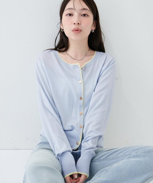 natural couture(ナチュラルクチュール)の「【sherbet line】接触冷感・UVカット付き配色金ボタンカーディガン(ニット/セーター・レディース・ピンク/ベージュ/オフホワイト/ブラック/サックスブルー・FREE)」の18枚目の写真