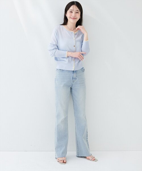 natural couture(ナチュラルクチュール)の「【sherbet line】接触冷感・UVカット付き配色金ボタンカーディガン(ニット/セーター・レディース・ピンク/ベージュ/オフホワイト/ブラック/サックスブルー・FREE)」の19枚目の写真