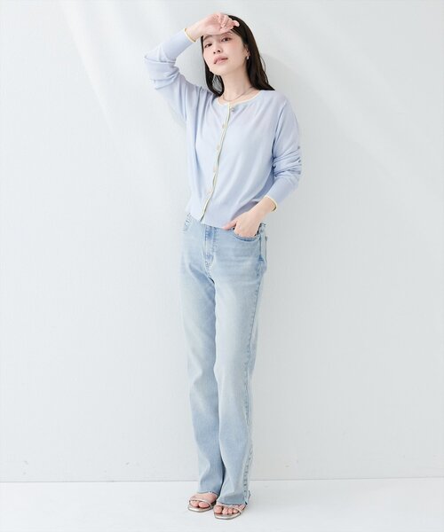 natural couture(ナチュラルクチュール)の「【sherbet line】接触冷感・UVカット付き配色金ボタンカーディガン(ニット/セーター・レディース・ピンク/ベージュ/オフホワイト/ブラック/サックスブルー・FREE)」の20枚目の写真