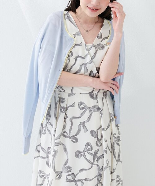 natural couture(ナチュラルクチュール)の「【sherbet line】接触冷感・UVカット付き配色金ボタンカーディガン(ニット/セーター・レディース・ピンク/ベージュ/オフホワイト/ブラック/サックスブルー・FREE)」の21枚目の写真