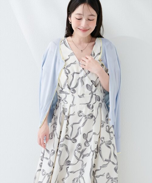 natural couture(ナチュラルクチュール)の「【sherbet line】接触冷感・UVカット付き配色金ボタンカーディガン(ニット/セーター・レディース・ピンク/ベージュ/オフホワイト/ブラック/サックスブルー・FREE)」の22枚目の写真