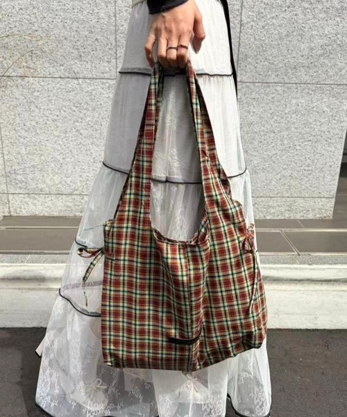mebole(メボレ)の「Daily Check Tote Bag(トートバッグ・レディース・グリーン/ブラウン/ブルー・FREE)」の21枚目の写真