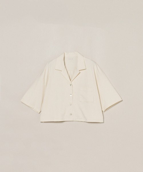 three dots(スリードッツ)の「ダブルニット スーピマ クロップドシャツ(シャツ/ブラウス・レディース・ベージュ系その他/ブラック・SMALL)」の2枚目の写真