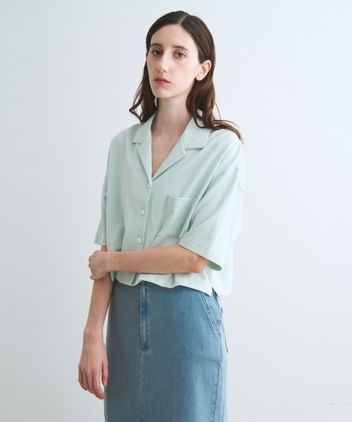 three dots(スリードッツ)の「ダブルニット スーピマ クロップドシャツ(シャツ/ブラウス・レディース・ベージュ系その他/ブラック・SMALL)」の4枚目の写真