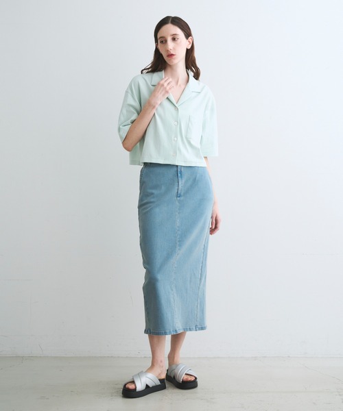 three dots(スリードッツ)の「ダブルニット スーピマ クロップドシャツ(シャツ/ブラウス・レディース・ベージュ系その他/ブラック・SMALL)」の5枚目の写真