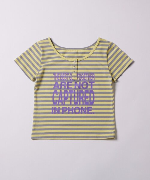WHO'S WHO gallery（フーズフーギャラリー）の「リングドットヘンリーネックメッセージ TEE（Tシャツ/カットソー・レディース・チャコールグレー/オフホワイト/ピンク/イエロー/ミント・FREE）」の4枚目の写真
