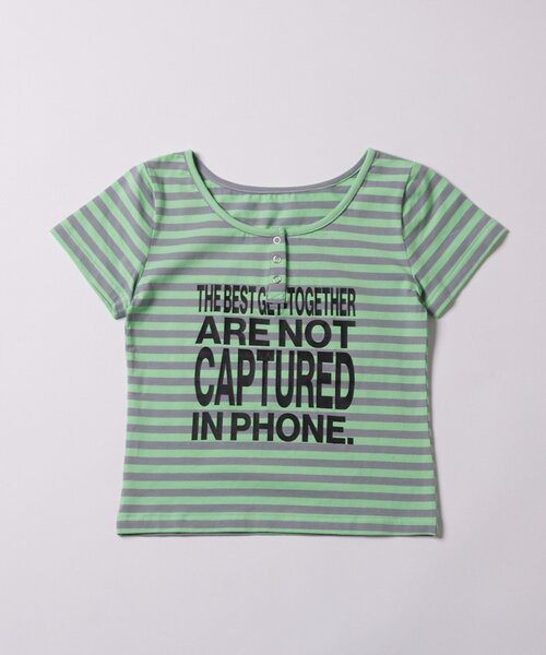 WHO'S WHO gallery（フーズフーギャラリー）の「リングドットヘンリーネックメッセージ TEE（Tシャツ/カットソー・レディース・チャコールグレー/オフホワイト/ピンク/イエロー/ミント・FREE）」の3枚目の写真