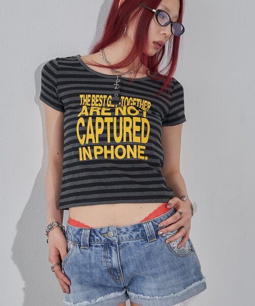 WHO'S WHO gallery（フーズフーギャラリー）の「リングドットヘンリーネックメッセージ TEE（Tシャツ/カットソー・レディース・チャコールグレー/オフホワイト/ピンク/イエロー/ミント・FREE）」の13枚目の写真