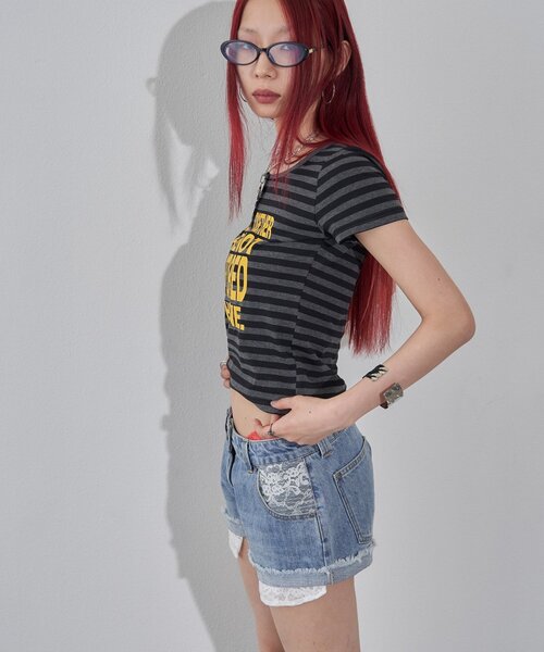 WHO'S WHO gallery（フーズフーギャラリー）の「リングドットヘンリーネックメッセージ TEE（Tシャツ/カットソー・レディース・チャコールグレー/オフホワイト/ピンク/イエロー/ミント・FREE）」の14枚目の写真