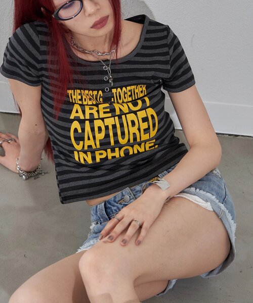WHO'S WHO gallery（フーズフーギャラリー）の「リングドットヘンリーネックメッセージ TEE（Tシャツ/カットソー・レディース・チャコールグレー/オフホワイト/ピンク/イエロー/ミント・FREE）」の15枚目の写真