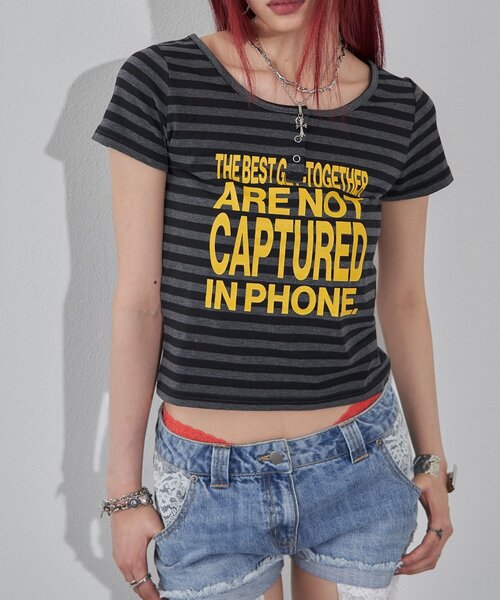 WHO'S WHO gallery（フーズフーギャラリー）の「リングドットヘンリーネックメッセージ TEE（Tシャツ/カットソー・レディース・チャコールグレー/オフホワイト/ピンク/イエロー/ミント・FREE）」の16枚目の写真