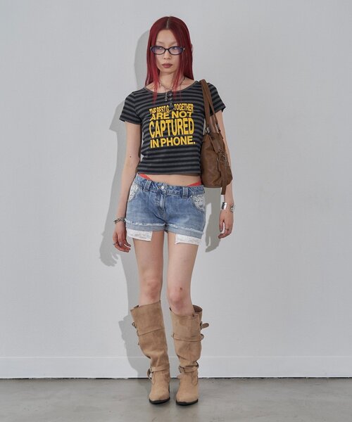 WHO'S WHO gallery（フーズフーギャラリー）の「リングドットヘンリーネックメッセージ TEE（Tシャツ/カットソー・レディース・チャコールグレー/オフホワイト/ピンク/イエロー/ミント・FREE）」の17枚目の写真