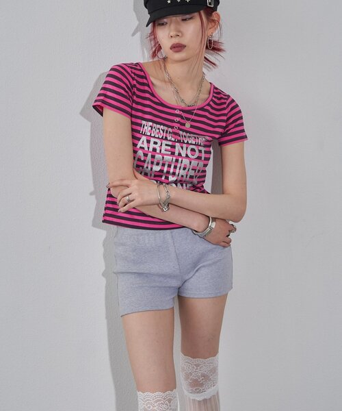 WHO'S WHO gallery（フーズフーギャラリー）の「リングドットヘンリーネックメッセージ TEE（Tシャツ/カットソー・レディース・チャコールグレー/オフホワイト/ピンク/イエロー/ミント・FREE）」の18枚目の写真