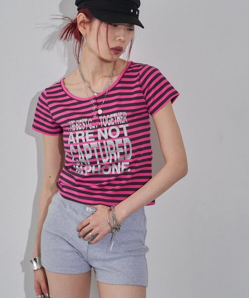 WHO'S WHO gallery（フーズフーギャラリー）の「リングドットヘンリーネックメッセージ TEE（Tシャツ/カットソー・レディース・チャコールグレー/オフホワイト/ピンク/イエロー/ミント・FREE）」の19枚目の写真