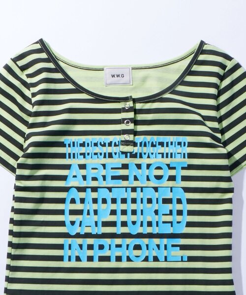 WHO'S WHO gallery(フーズフーギャラリー)の「リングドットヘンリーネックメッセージ TEE(Tシャツ/カットソー・レディース・チャコールグレー/オフホワイト/ピンク/イエロー/ミント/サックスブルー/ライム・FREE)」の17枚目の写真