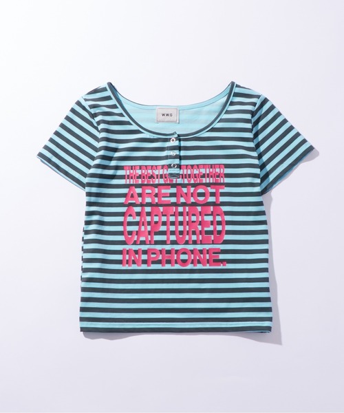 WHO'S WHO gallery(フーズフーギャラリー)の「リングドットヘンリーネックメッセージ TEE(Tシャツ/カットソー・レディース・チャコールグレー/オフホワイト/ピンク/イエロー/ミント/サックスブルー/ライム・FREE)」の5枚目の写真