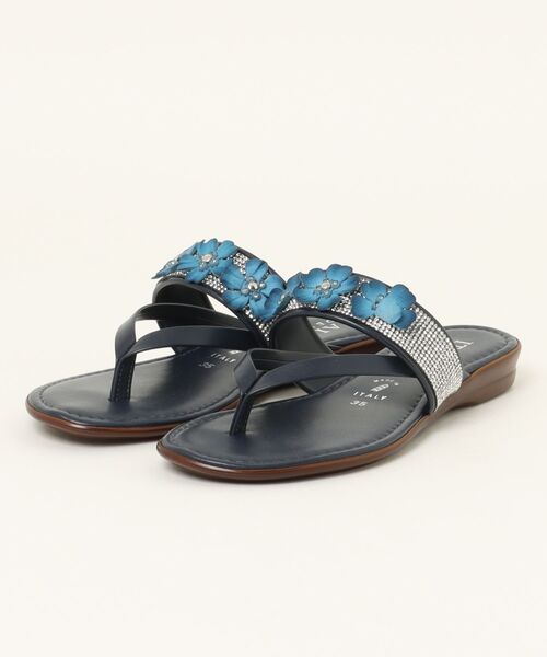 inter-chaussures(インターショシュール)の「【ITALIAN SHOEMAKERS】ビジューベルトフラワートングサンダル (92356T)(サンダル・レディース・ブラウン/ネイビー・35/36/37/38/39)」の2枚目の写真