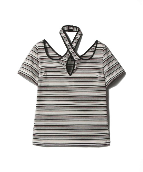 UNUS(ユナス)の「UNUS / Cross Halter Border Top(Tシャツ/カットソー・レディース・グレー系その他/ダークネイビー・FREE)」の1枚目の写真