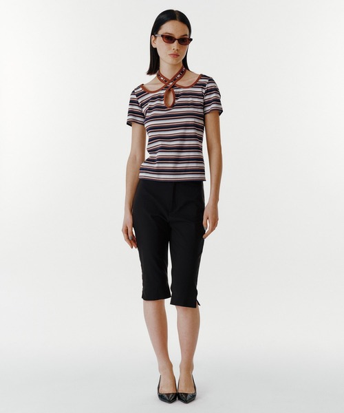 UNUS(ユナス)の「UNUS / Cross Halter Border Top(Tシャツ/カットソー・レディース・グレー系その他/ダークネイビー・FREE)」の3枚目の写真