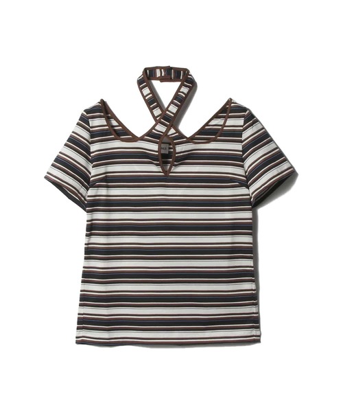 UNUS(ユナス)の「UNUS / Cross Halter Border Top(Tシャツ/カットソー・レディース・グレー系その他/ダークネイビー・FREE)」の4枚目の写真