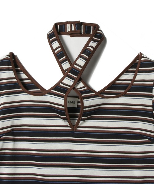 UNUS(ユナス)の「UNUS / Cross Halter Border Top(Tシャツ/カットソー・レディース・グレー系その他/ダークネイビー・FREE)」の6枚目の写真