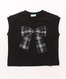 32／－天竺リボンアップリケドロップショルダーTシャツ