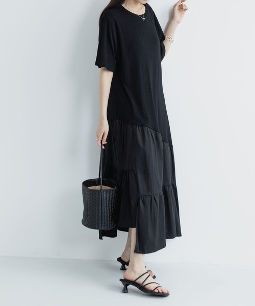 MAISON DE THERESE(メゾン ド テレーズ)の「夏 クルーネック ニット半袖 切り替え アシンメトリー ワンピース(ワンピース・レディース・White/Black・FREE)」の11枚目の写真