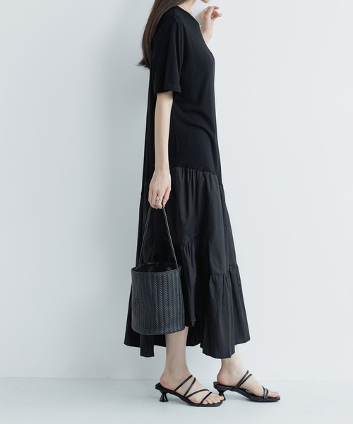MAISON DE THERESE(メゾン ド テレーズ)の「夏 クルーネック ニット半袖 切り替え アシンメトリー ワンピース(ワンピース・レディース・White/Black・FREE)」の10枚目の写真