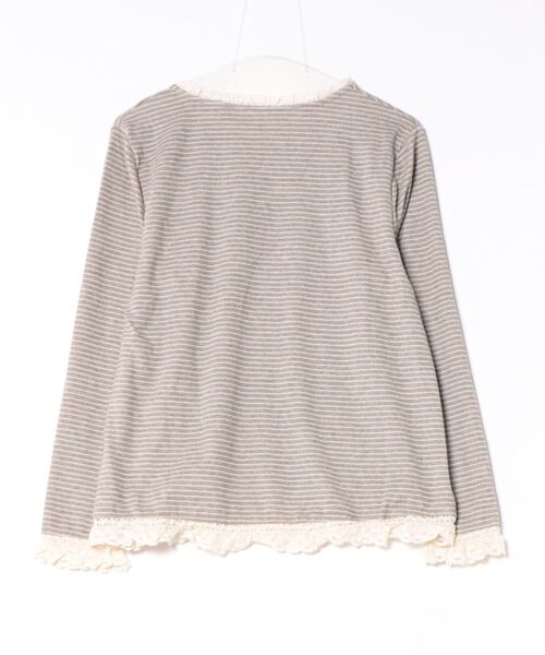 AsheKsha(アシクシャ)の「森系の優しい風のレース付きストライプゆったり長袖トップス(Tシャツ/カットソー・レディース・ベージュ・M)」の4枚目の写真