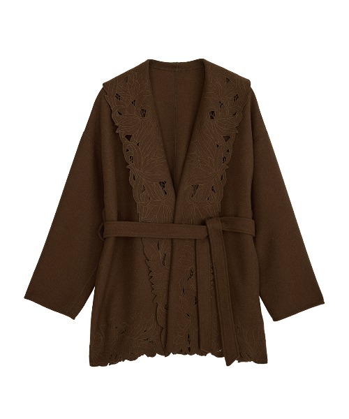 Ameri(アメリ)の「WOOL EMBROIDERY GOWN COAT(ノーカラーコート・レディース・ブラウン/グレー・MEDIUM/SMALL)」の16枚目の写真