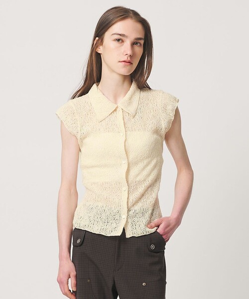 ATTISESSION（アティセッション）の「＜ATTISESSION＞E/C RSL レース フレンチスリーブ シャツ（シャツ/ブラウス・レディース・ナチュラル/ダークブラウン・FREE）」の2枚目の写真