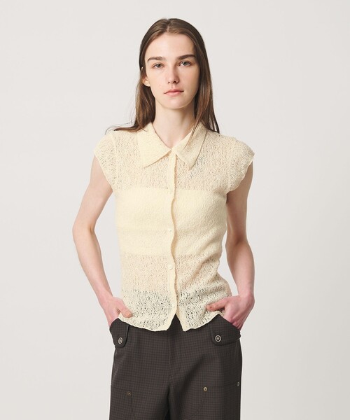 ATTISESSION（アティセッション）の「＜ATTISESSION＞E/C RSL レース フレンチスリーブ シャツ（シャツ/ブラウス・レディース・ナチュラル/ダークブラウン・FREE）」の3枚目の写真