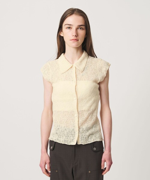 ATTISESSION（アティセッション）の「＜ATTISESSION＞E/C RSL レース フレンチスリーブ シャツ（シャツ/ブラウス・レディース・ナチュラル/ダークブラウン・FREE）」の6枚目の写真