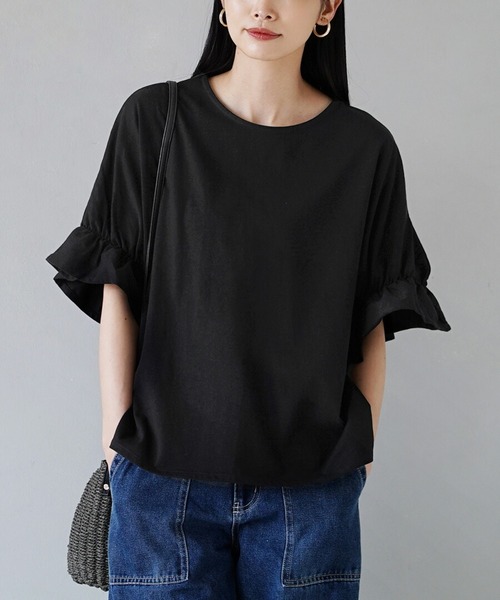 e-zakkamania stores(イーザッカマニアストアーズ)の「キャンディースリーブ カットソー(Tシャツ/カットソー・レディース・スモークピンク/アイボリー/ブラック・M)」の2枚目の写真