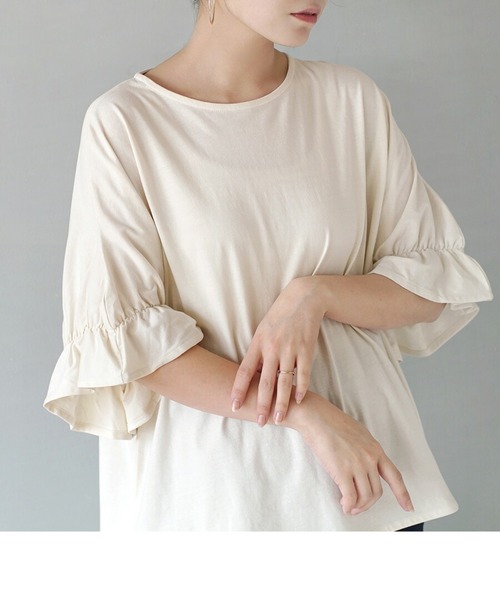 e-zakkamania stores(イーザッカマニアストアーズ)の「キャンディースリーブ カットソー(Tシャツ/カットソー・レディース・スモークピンク/アイボリー/ブラック・M)」の4枚目の写真
