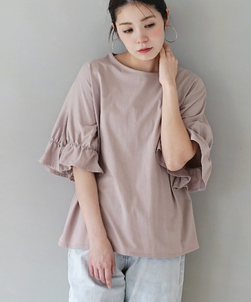 e-zakkamania stores(イーザッカマニアストアーズ)の「キャンディースリーブ カットソー(Tシャツ/カットソー・レディース・スモークピンク/アイボリー/ブラック・M)」の6枚目の写真