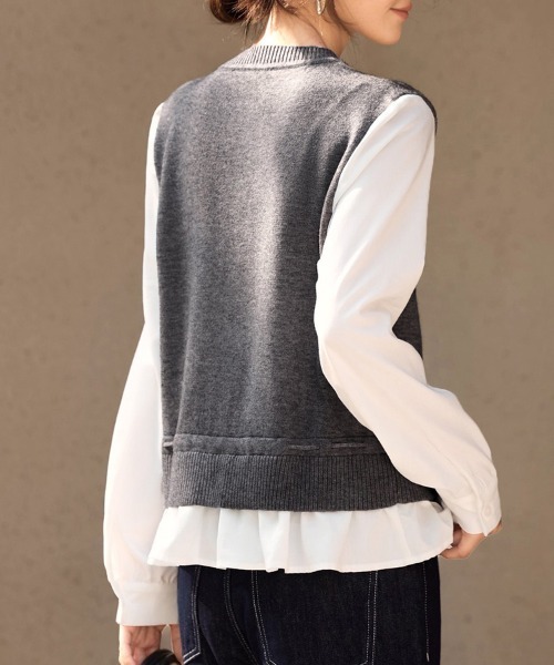 ReRe(リリ)の「レイヤード風ドッキングブラウス(シャツ/ブラウス・レディース・グレー・MEDIUM/X-LARGE/LARGE)」の7枚目の写真