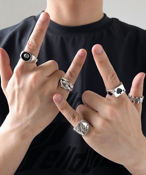 シルバーリングセット 5点 黒い石付き2点あり Bls】【ZA】【Bling Leads】シルバーリングSET(BL)（リング）｜VIBGYOR