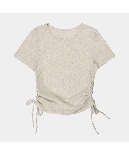 PIGMENT(ピグメント)の「スラブシャーリングクロップTシャツ (JXTS260309)(Tシャツ/カットソー・レディース・オートミール/アイボリー/ピンク・FREE)」の2枚目の写真